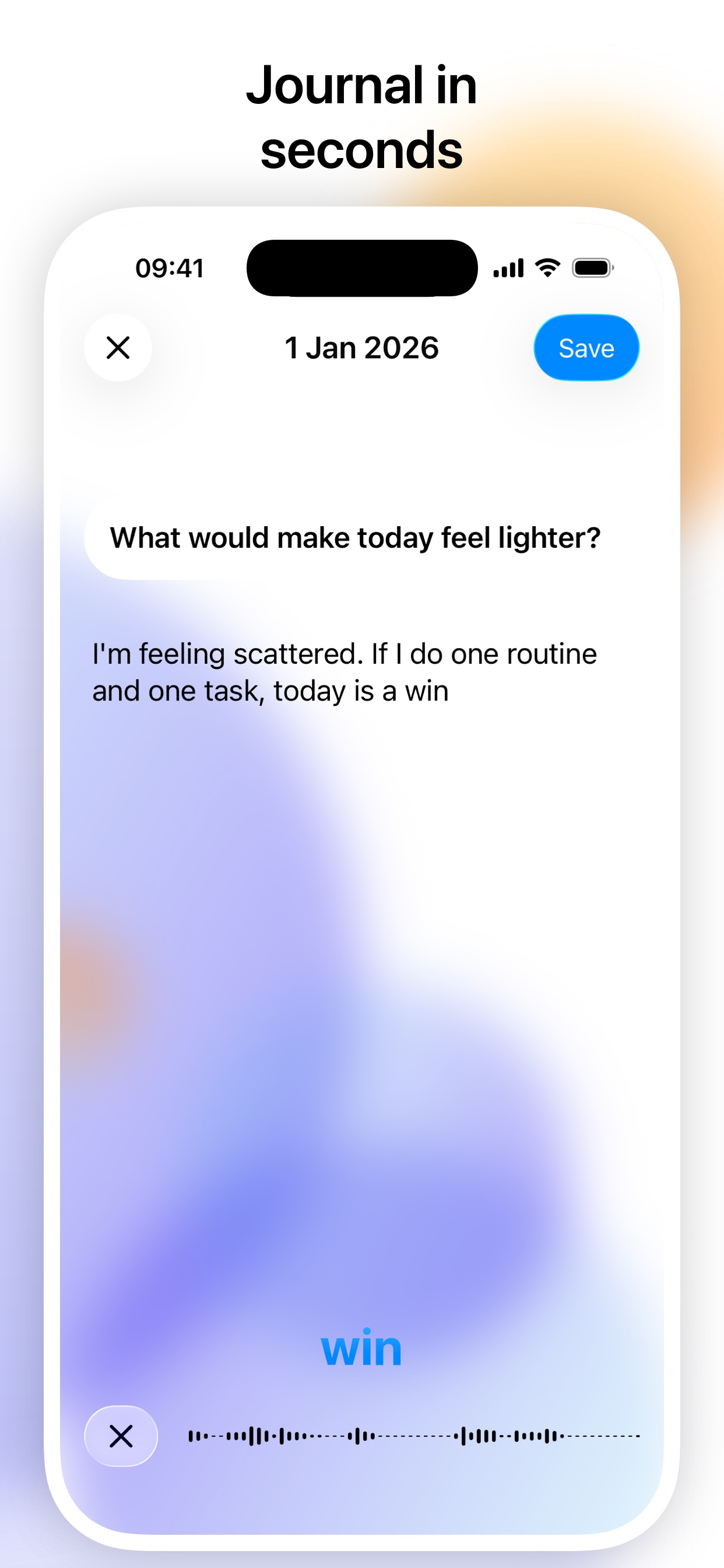 Journal prompt screen for quick reflection entries